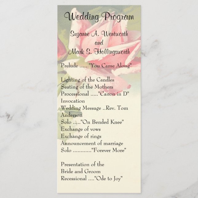 Vintage Rose Wedding Programs Programme (Front)