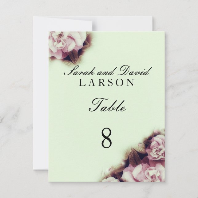 Vintage Rose Wedding Table Cards (Front)