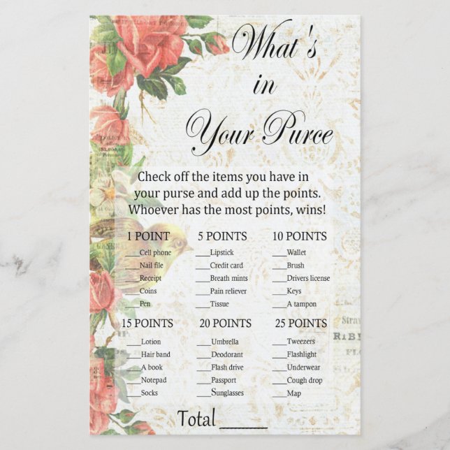 Vintage rose What's in your purse game (Front)