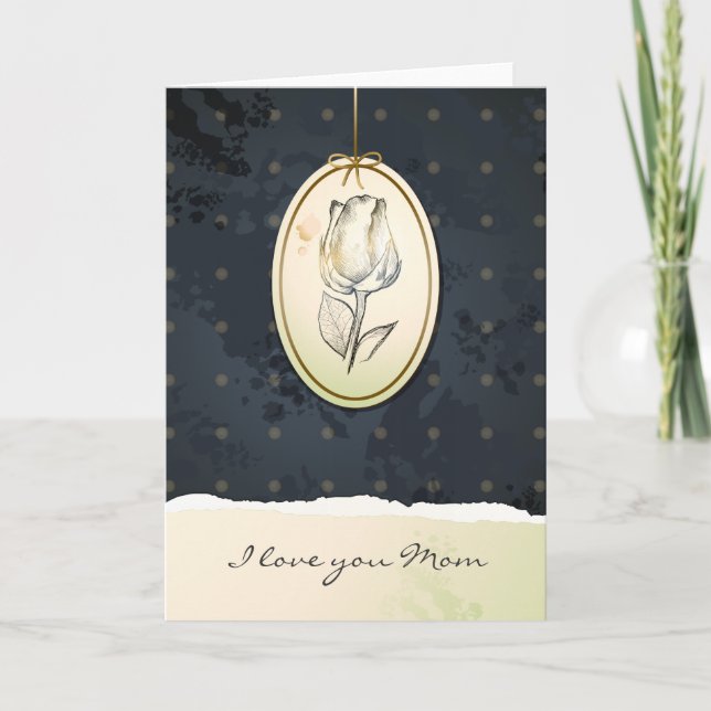 Vintage rosebud in black, card (Front)