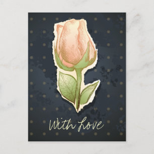 Vintage rosebud in black, postcard