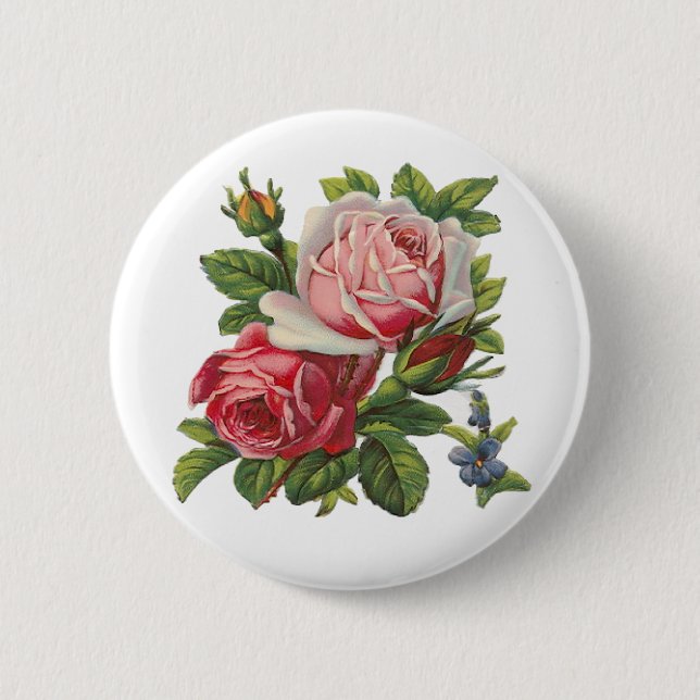 VINTAGE ROSES 6 CM ROUND BADGE (Front)