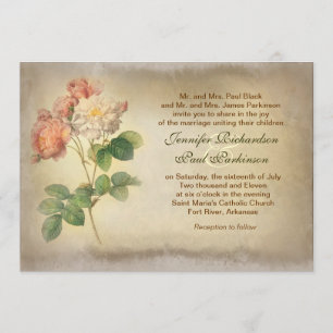 vintage roses aged wedding invitations