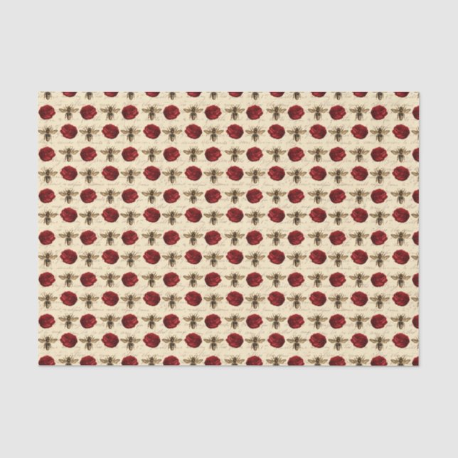 Vintage Roses and Bees Tissue Paper (Front)