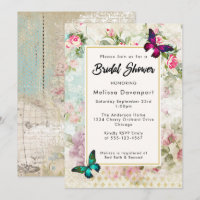 Vintage roses and Butterflies Bridal Shower Invite