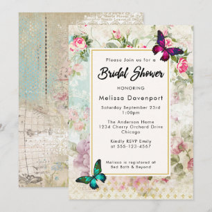 Vintage roses and Butterflies Bridal Shower Invite