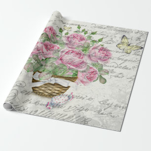 Vintage Roses And Butterflies Ephemera Decoupage Wrapping Paper