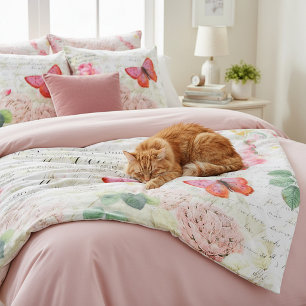 Vintage roses and butterfly fleece blanket