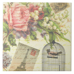 Vintage Roses and Caged Bird Tile