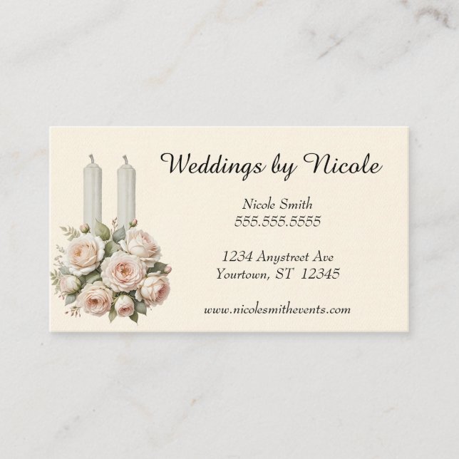 Vintage Roses and Candles Wedding Planner Business Card (Front)