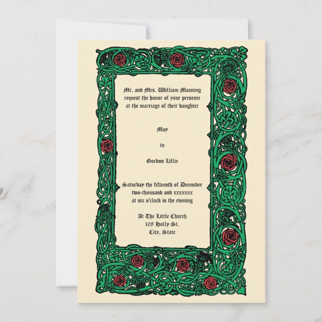 Vintage Roses And Clover Wedding Invitations (Front)