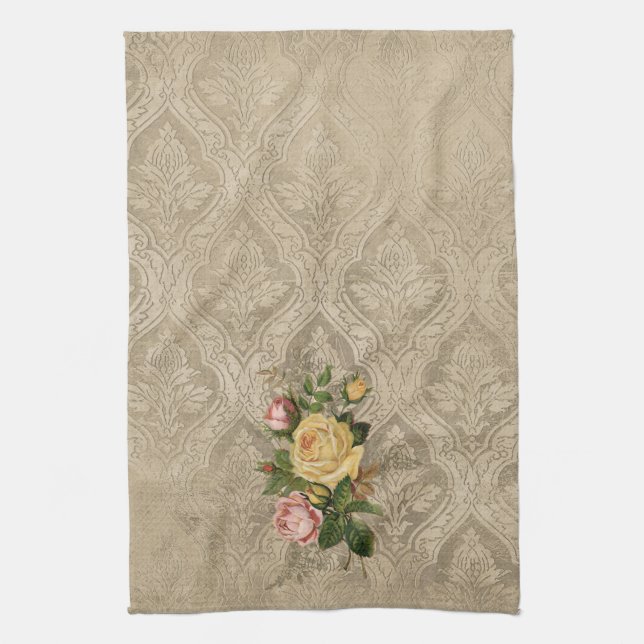 Vintage Roses and Damask Tea Towel (Vertical)