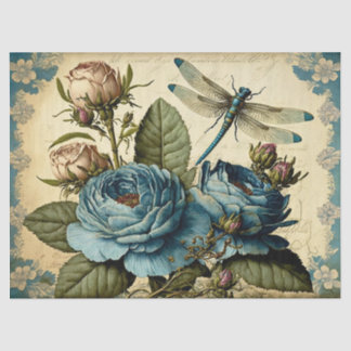 Vintage Roses and Dragonfly Decoupage Tissue Paper