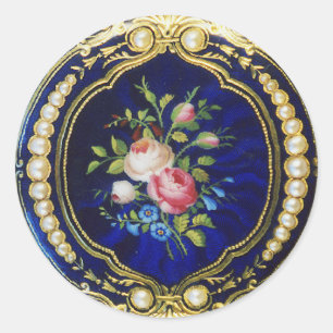 VINTAGE ROSES AND FLOWERS WITH PEARLS CLASSIC ROUND STICKER