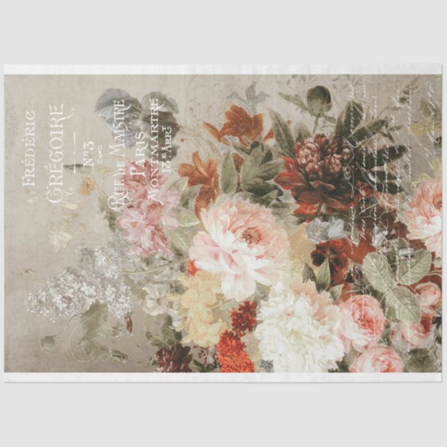 Vintage Roses and French Ephemera Decoupage Tissue Paper (Front)