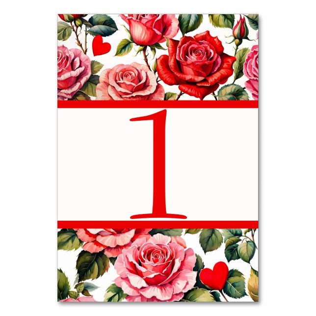 Vintage Roses and Hearts Table Card (Back)