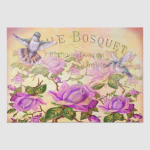 Vintage Roses and Hummingbirds Decoupage Tissue Paper
