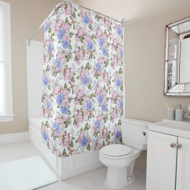 Vintage Roses and Hydrangea Flowers Nature    Shower Curtain (In Situ)