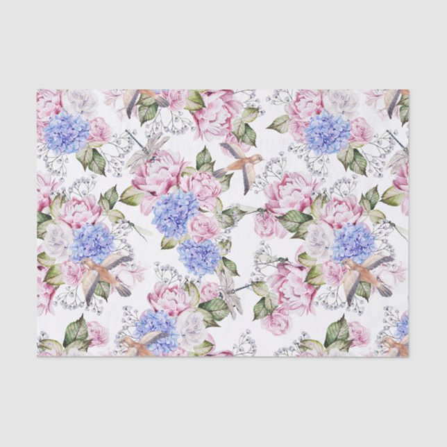 Vintage Roses and Hydrangea Flowers Nature  Tissue Paper (Front)
