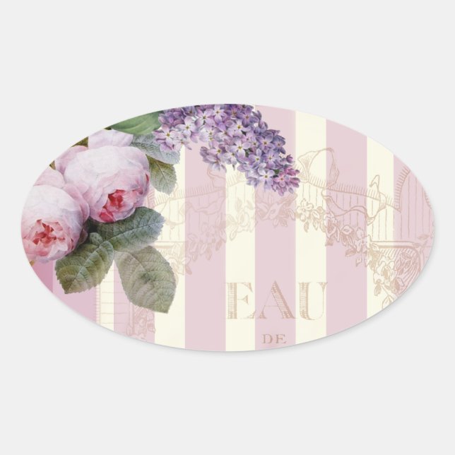 Vintage Roses and Lilac Oval Sticker (Front)
