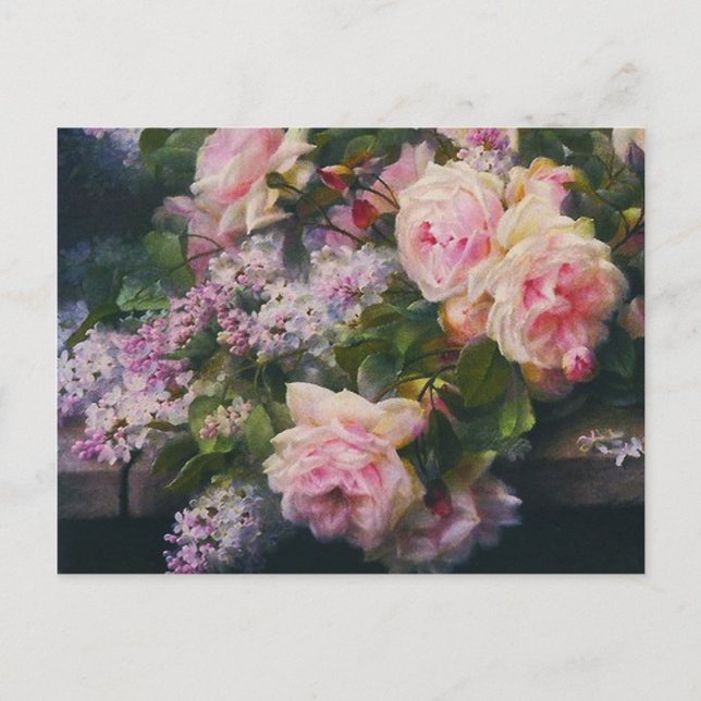 Vintage Roses and Lilacs Bridal Shower Invitation Postcard (Front)