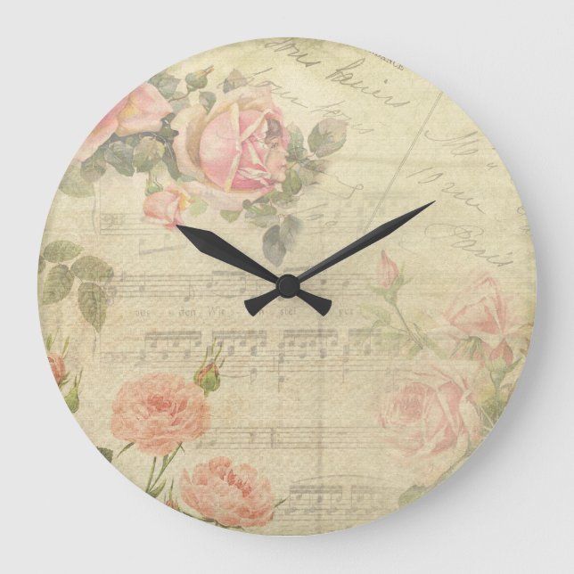 Vintage Roses and Music Wall Clock (Front)
