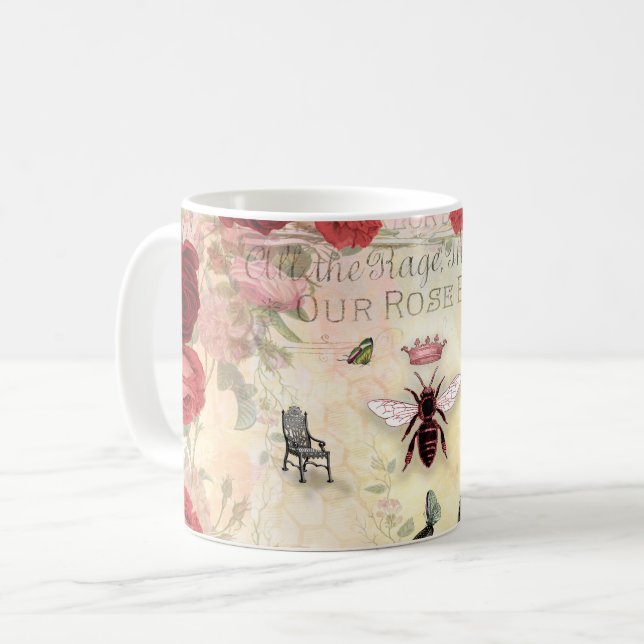 Vintage Roses and Queen Bee Coffee Mug (Front Left)