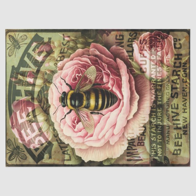 Vintage Roses and Queen Bee Decoupage Tissue Paper (Front)