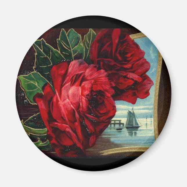 Vintage Roses and Sail Boat Magnet (Front)