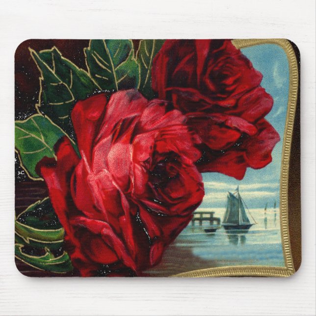 Vintage Roses and Sail Boat Mouse Mat (Front)