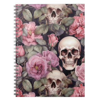 Vintage Roses and Skulls - Floral Gothic Art Notebook