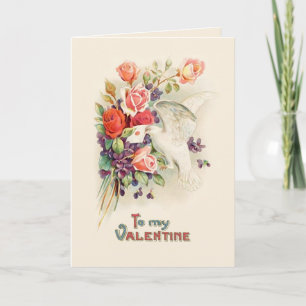 Vintage Roses and White Dove Holiday Card
