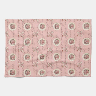 Vintage Roses Antique Letters Tea Towel