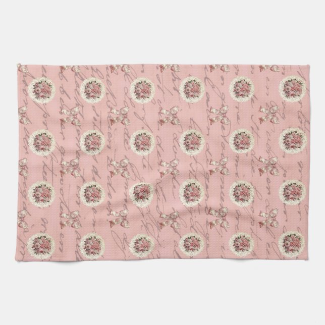 Vintage Roses Antique Letters Tea Towel (Horizontal)