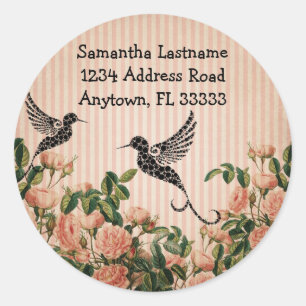 Vintage Roses & Artistic Hummingbird Address Label