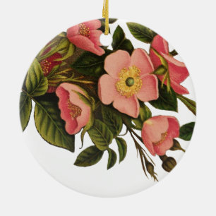 Vintage Roses Beautiful Pink Botanical Ceramic Tree Decoration