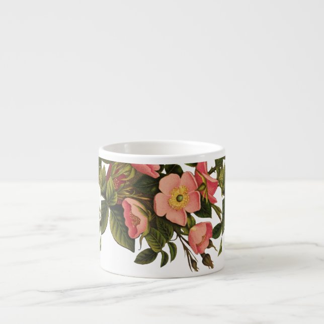 Vintage Roses Beautiful Pink Botanical Espresso Cup (Front)