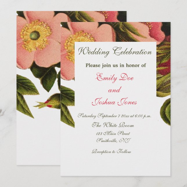 Vintage Roses Beautiful Pink Botanical Invitation (Front/Back)