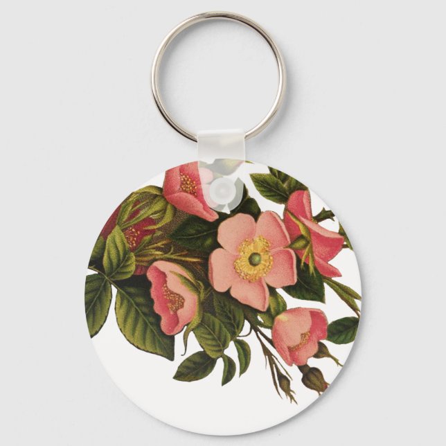 Vintage Roses Beautiful Pink Botanical Key Ring (Front)