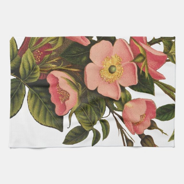 Vintage Roses Beautiful Pink Botanical Tea Towel (Horizontal)