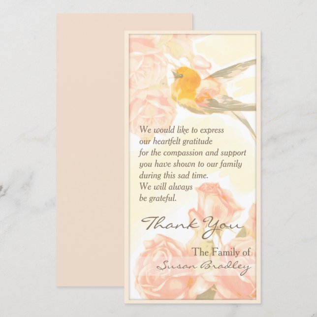 Vintage Roses Bird Sympathy Thank You P Card (Front/Back)