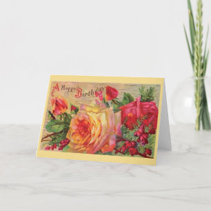 Vintage Roses Birthday Card