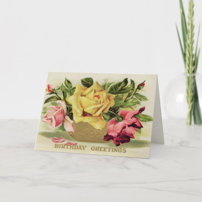 Vintage Roses Birthday Card (Front)