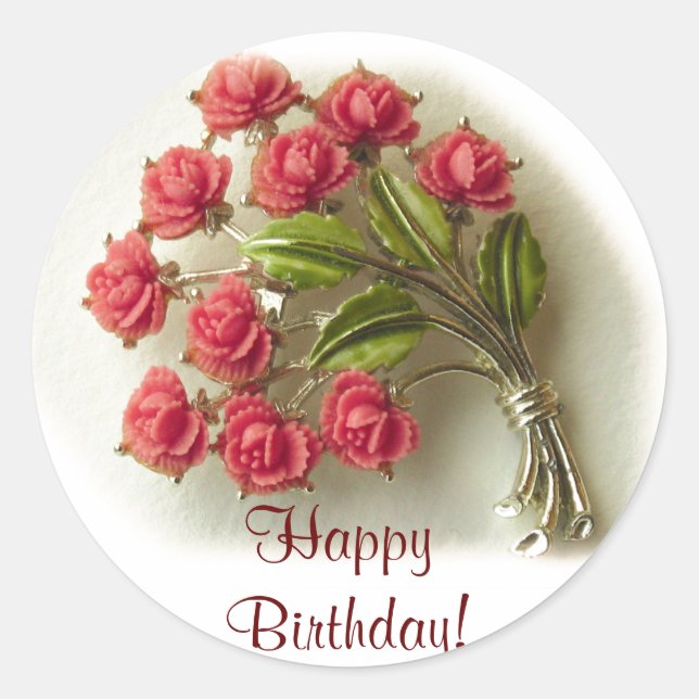 Vintage Roses Birthday Sticker (Front)