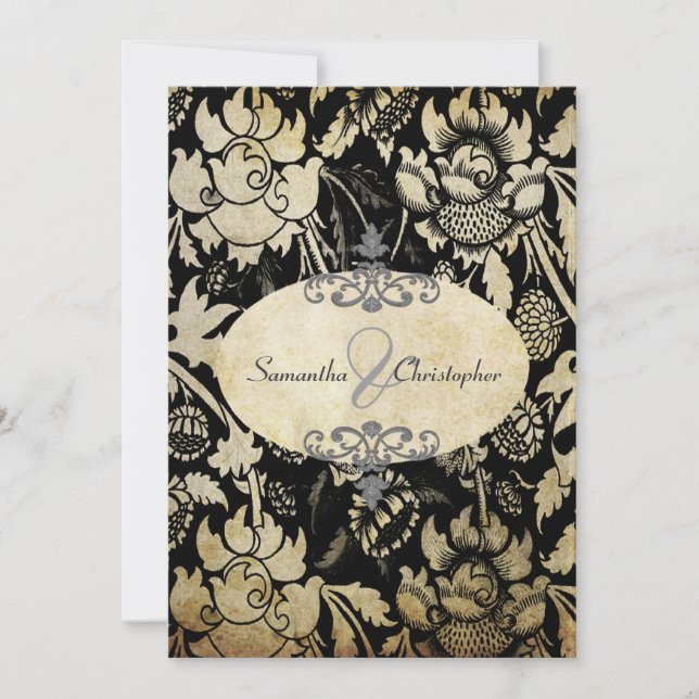 Vintage Roses Black + parchment 5x7 invitations (Front)