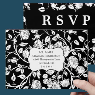 Vintage Roses Black & White Victorian Wedding RSVP Envelope