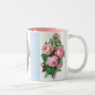 Vintage Roses Blue Stripe Coffee Mug