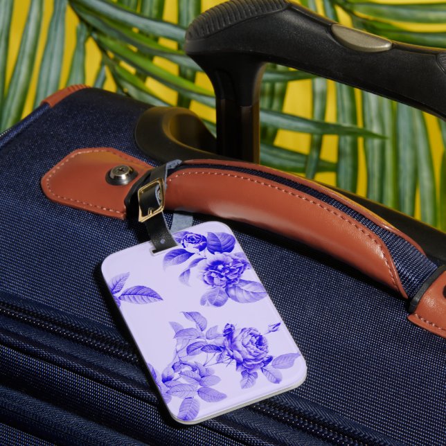 Vintage Roses Botanical Flowers Lavender Blue Luggage Tag (Front Insitu 1)