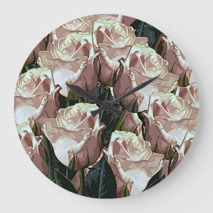 Vintage roses bunch: colourful floral. large clock