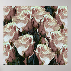 Vintage roses bunch: colourful floral. poster